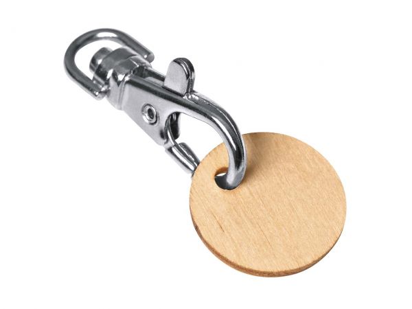 Holz-Einkaufswagen-Chip mit Karabiner · Metall Druck Glas GmbH